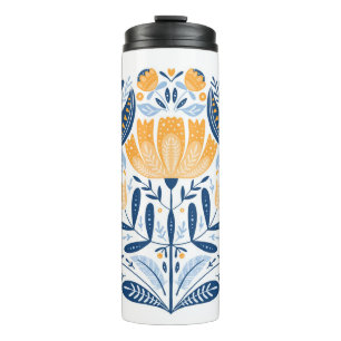 Scandinavian Folk Art Floral Ornament Thermal Tumbler