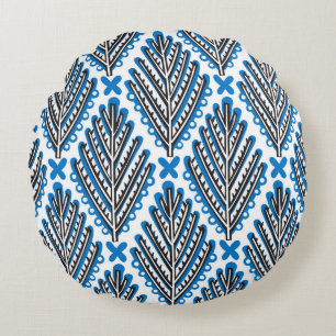 Scandinavian Folk Art: Floral Retro Design Round Cushion