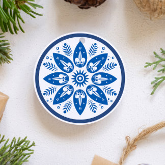 Scandinavian Folk Art Flower Leaf Snowflake Ceramic Ornament