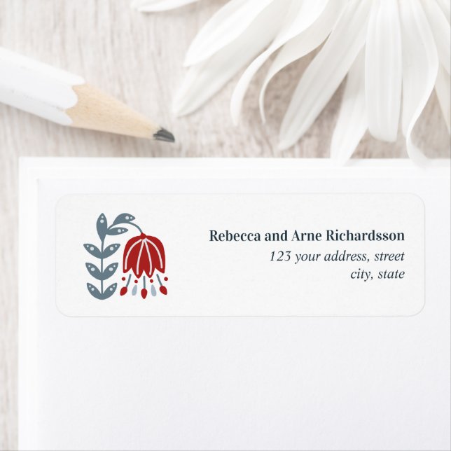 Scandinavian Folk Art Flower PERSONALIZED WEDDING Return Address Label (Insitu)
