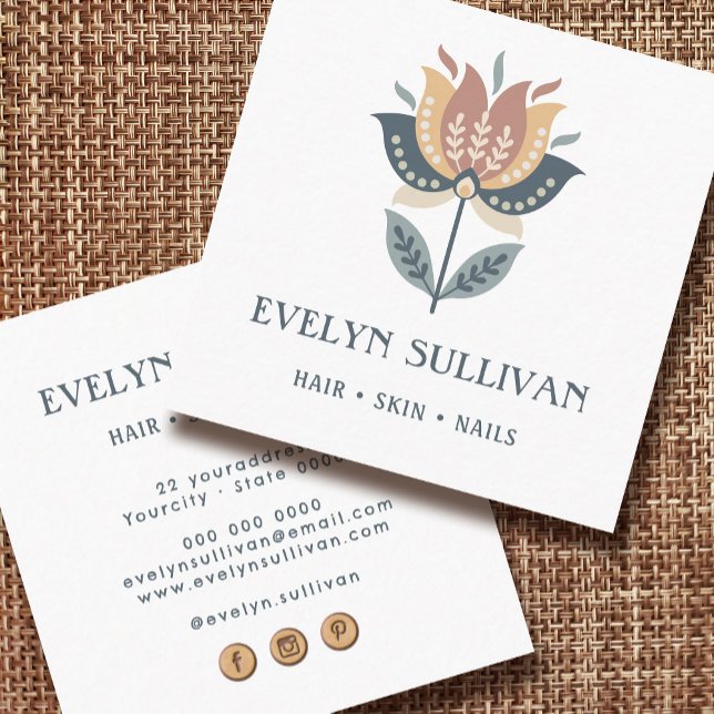 scandinavian folk art flower square business card (Creator Uploaded)