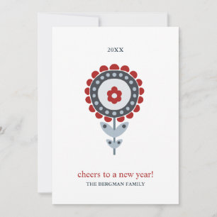 Scandinavian Folk Art Flower Two Photos Christmas Holiday Card