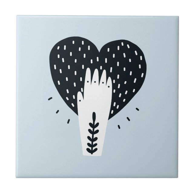 Scandinavian Folk Art Heart and Hand Ceramic Tile (Front)