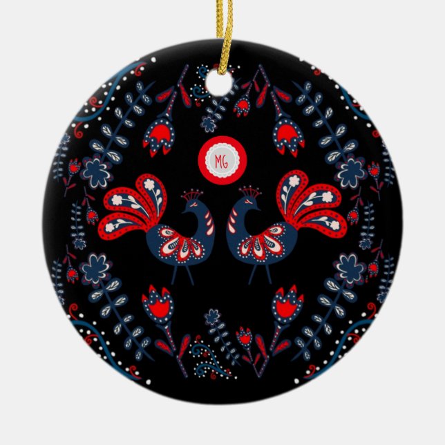 Scandinavian Folk Art Ornament Monogrammed (Front)