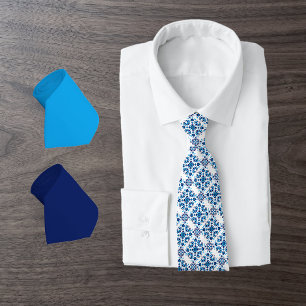 Scandinavian Folk Art Pattern in Blues & White Tie