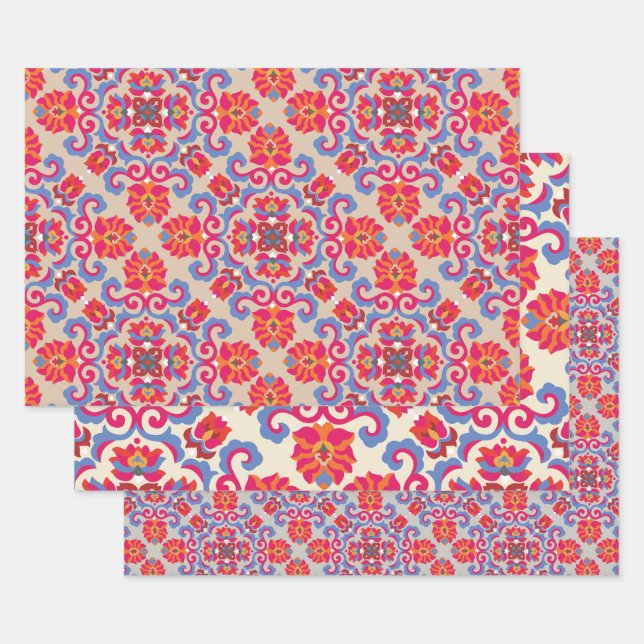 Scandinavian folk art Pattern Wrapping Paper Sheet (Set)