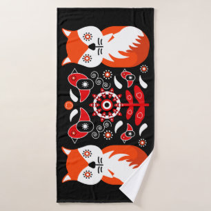 Scandinavian Folk Art Prints   Nordic Decor Fleece Bath Towel