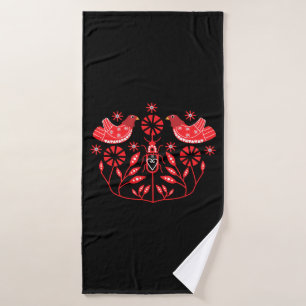 Scandinavian Folk Art Prints Nordic Decor Fleece Bath Towel