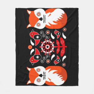 Scandinavian Folk Art Prints Nordic Decor Fleece Blanket