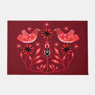 Scandinavian Folk Art Prints   Nordic Decor Fleece Doormat