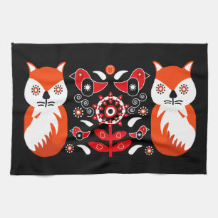 Scandinavian Folk Art Prints   Nordic Decor Fleece Tea Towel