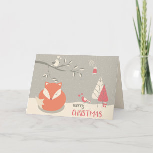 Scandinavian Folk Art Red Fox Christmas Holiday Card