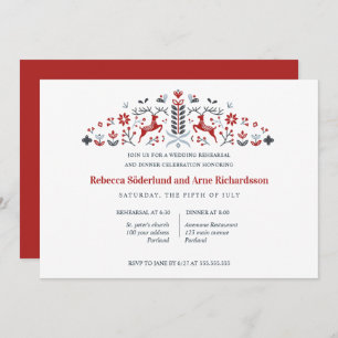 Scandinavian Folk Art Reindeer Rehearsal Dinner Invitation