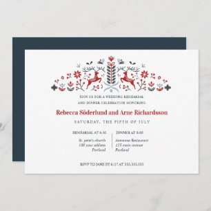 Scandinavian Folk Art Reindeer Rehearsal Dinner Invitation