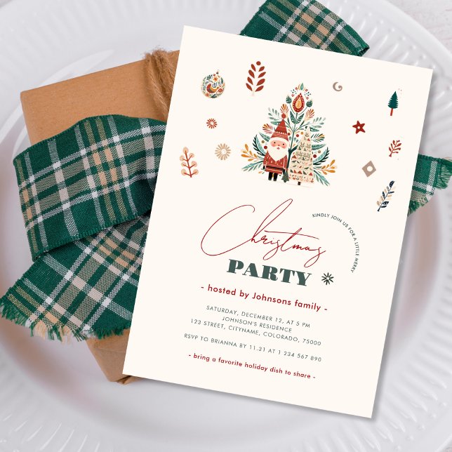 Scandinavian Folk Art Santa Claus Christmas Party Invitation (Creator Uploaded)