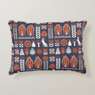 Scandinavian folk art seamless vintage pattern wit decorative cushion