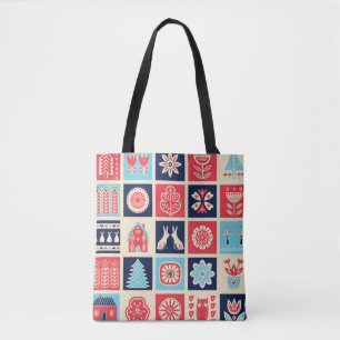 Scandinavian folk art seamless vintage pattern wit tote bag