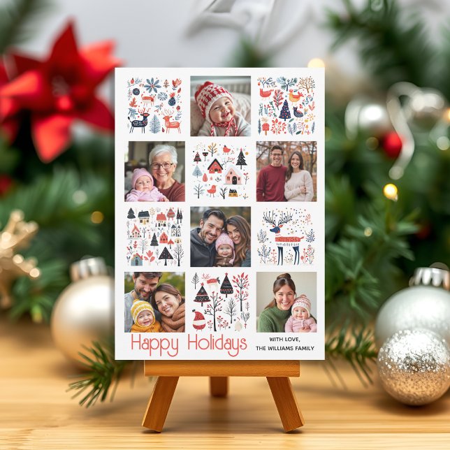 Scandinavian folk art six photo collage Christmas  Holiday Card (Creator Uploaded)