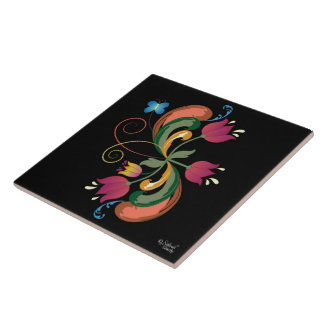 Scandinavian Folk Art Style Decorative Tile