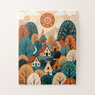 Scandinavian Folk Art Village - Autumn Hills & Coz Jigsaw Puzzle