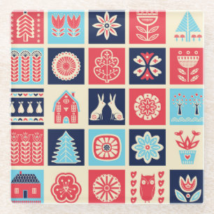 Scandinavian folk art: vintage floral. glass coaster
