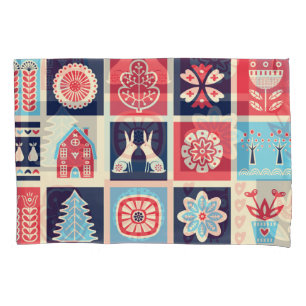 Scandinavian folk art: vintage floral. pillowcase