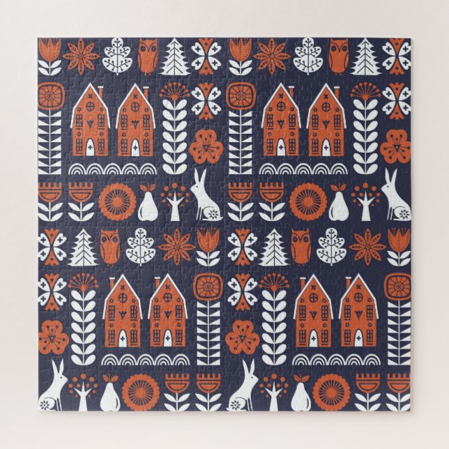 Scandinavian Folk Art Vintage Pattern Jigsaw Puzzle (Vertical)