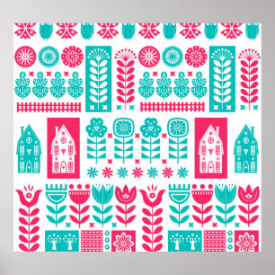 Scandinavian Folk Art: Vintage Seamless Poster