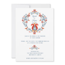 Scandinavian Folk Art Wedding Invitation Blue