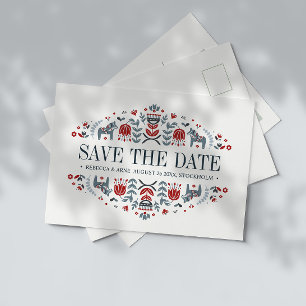Scandinavian folk art WEDDING SAVE THE DATE Announcement Postcard