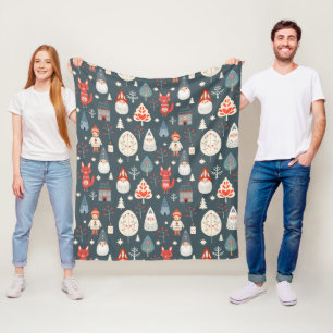 Scandinavian folk art with Christmas gnomes  Fleece Blanket