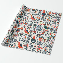 Scandinavian Folk Art Wrapping Paper