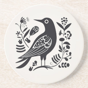 Scandinavian Folk Bird Art Coasters