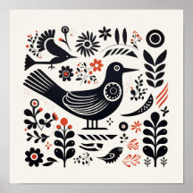 Scandinavian Folk Bird Art Poster
