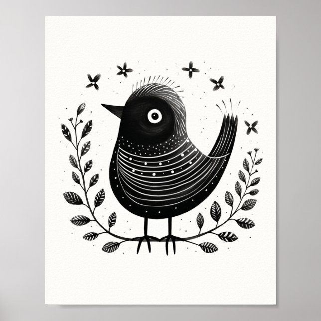 Scandinavian Folk Bird Art Poster (Front)