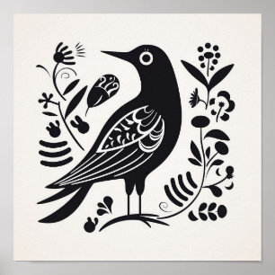 Scandinavian Folk Bird Art Poster