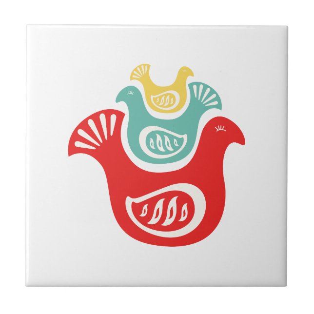 Scandinavian Folk Birds Ceramic Tile (Front)