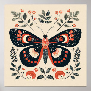 Scandinavian Folk Butterfly Art Poster