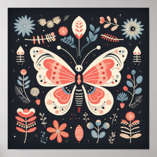 Scandinavian Folk Butterfly Art Poster