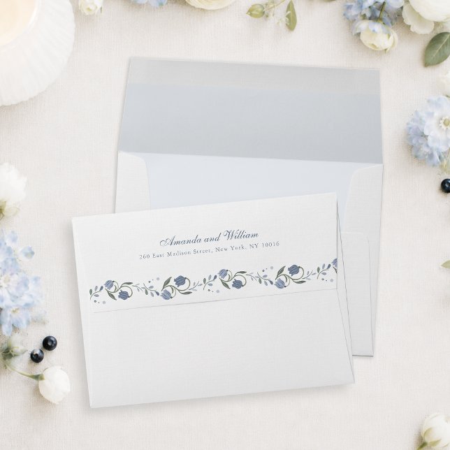 Scandinavian Folk Dusty Blue Wedding  Envelope (Creator Uploaded)