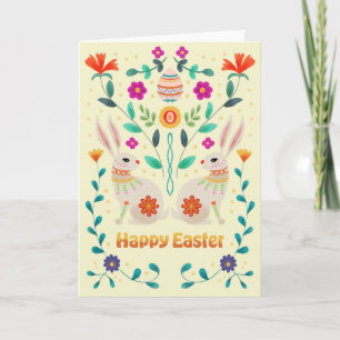 Scandinavian Folk Easter Bunnies Card