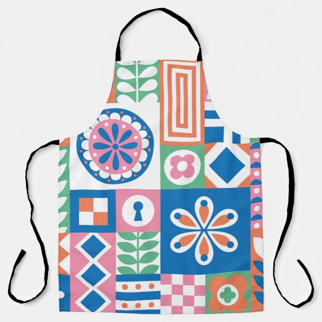 Scandinavian Folk Floral Abstract Pattern Apron (Front)
