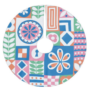 Scandinavian Folk Floral Abstract Pattern Brushed Polyester Tree Skirt