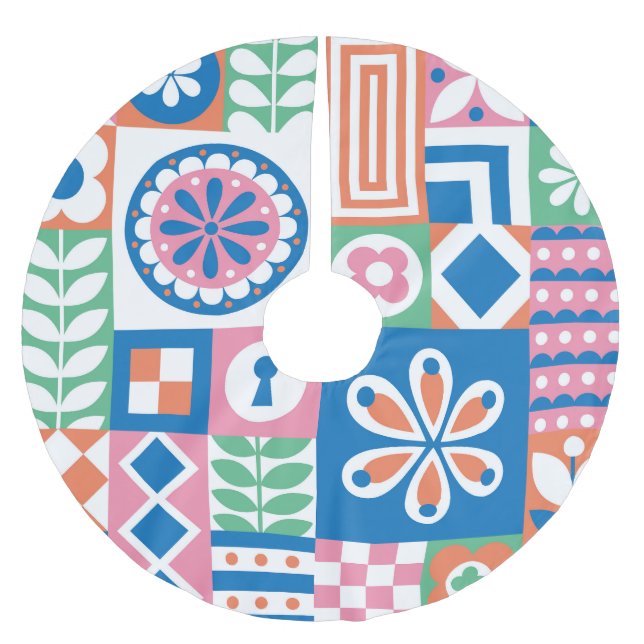Scandinavian Folk Floral Abstract Pattern Brushed Polyester Tree Skirt (Front)