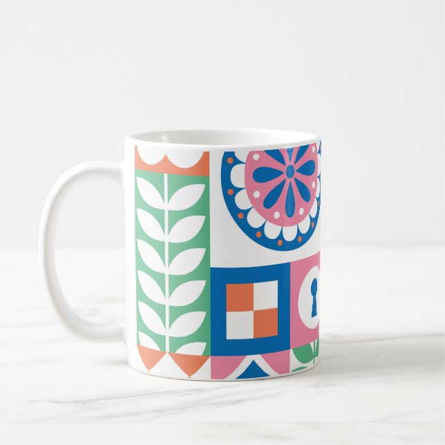 Scandinavian Folk Floral Abstract Pattern Coffee Mug (Left)
