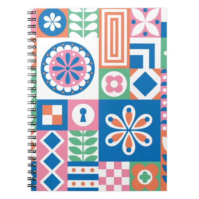 Scandinavian Folk Floral Abstract Pattern Notebook (Front)