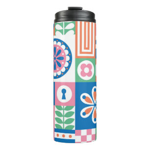 Scandinavian Folk Floral Abstract Pattern Thermal Tumbler