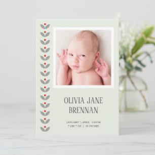 Scandinavian Folk Floral Photo Birth Announcement