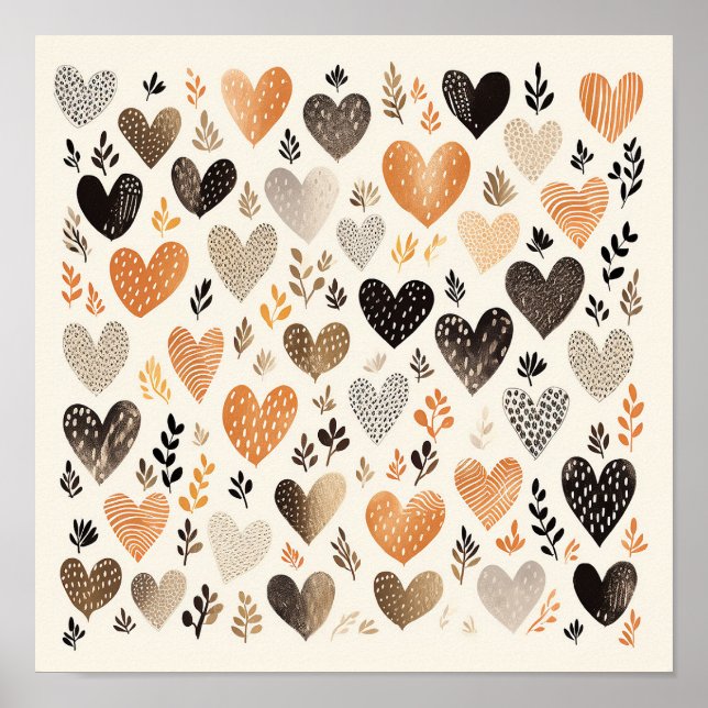 Scandinavian Folk Heart Pattern Poster (Front)