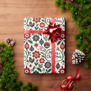 Scandinavian Folk Merry Christmas Wrapping Paper